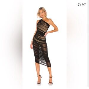 Norma Kamali Diana Black Mesh Midi Dress